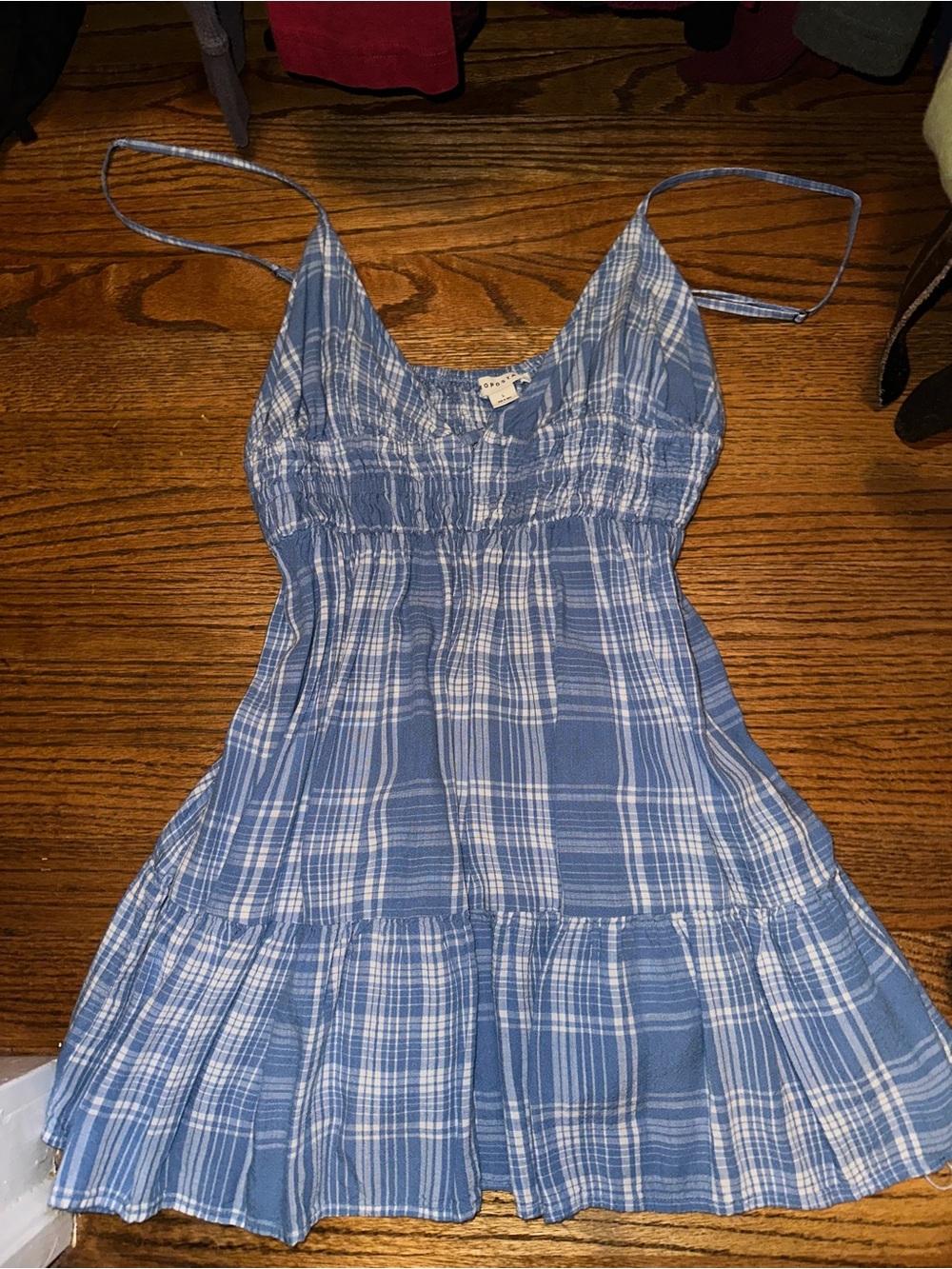 Aeropostale Light Blue Plaid Smocked Top